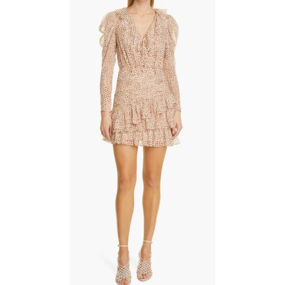 Ulla Johnson Cecily Metallic Dot Long Sleeve Silk Blend Dress Size 8 - Picture 5 of 14